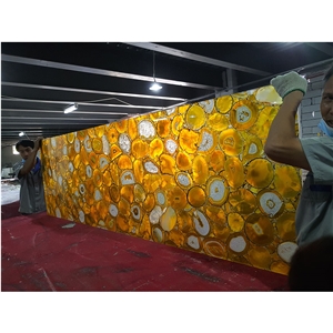 Yellow Agate Slab Luxury Gemstone Wall Panel