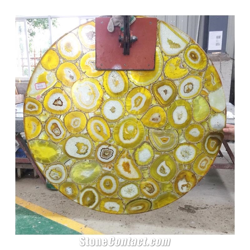 Yellow Agate Slab Luxury Gemstone Wall Panel