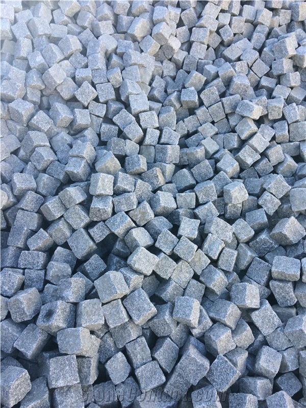 Bergama Grey Granite Cube Stone, Cobble Stone