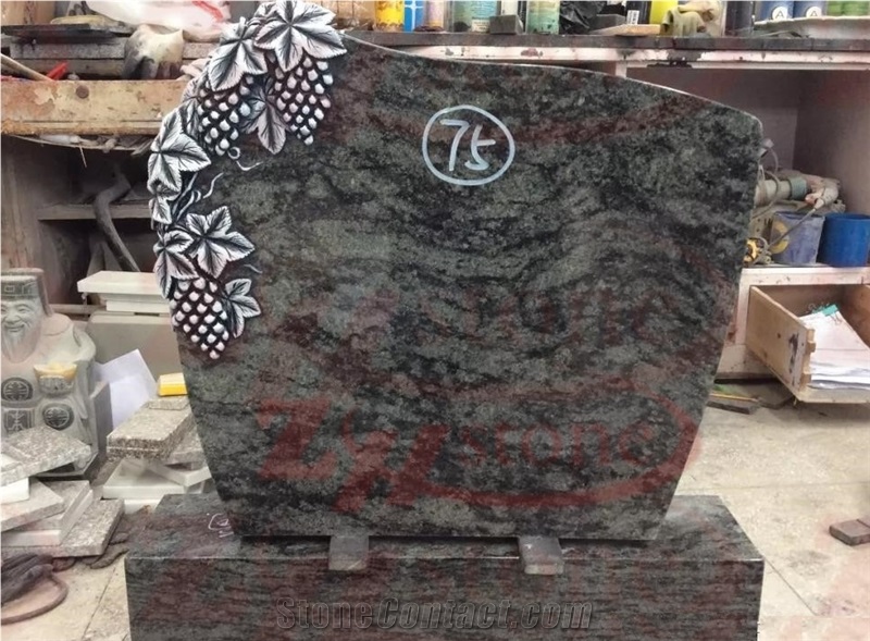 Grape Carving Green Granite Headstone