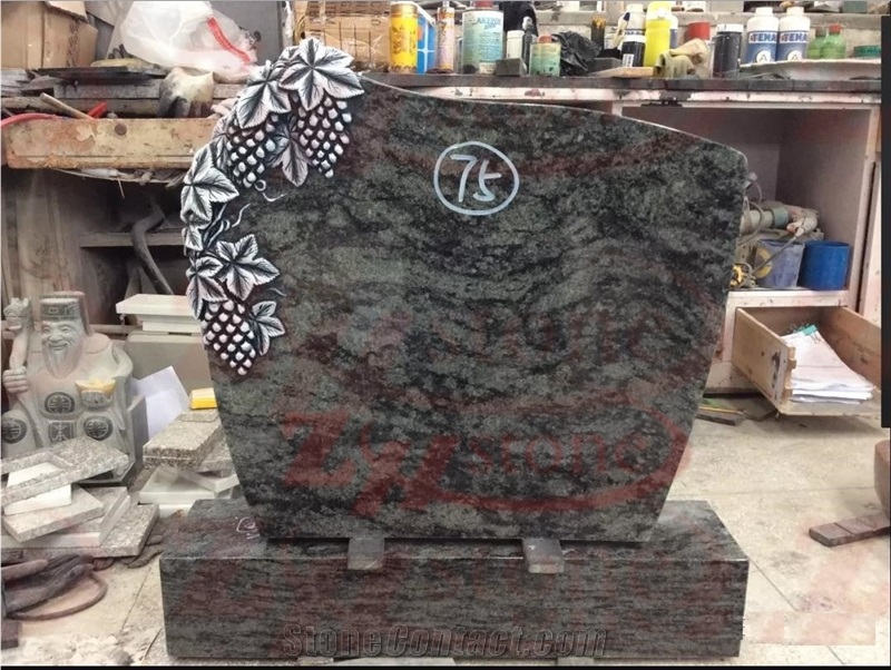 Green Granite Rose on Heart Headstone
