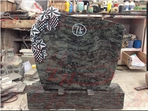 Green Granite Rose on Heart Headstone