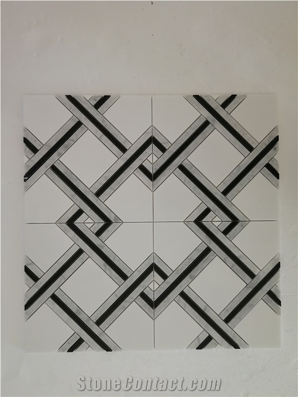 Cheap Marble Mosaic,Bianco Dolomiti,Nero Marquina Mosaic Pattern