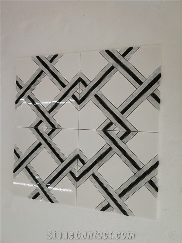 Cheap Marble Mosaic,Bianco Dolomiti,Nero Marquina Mosaic Pattern