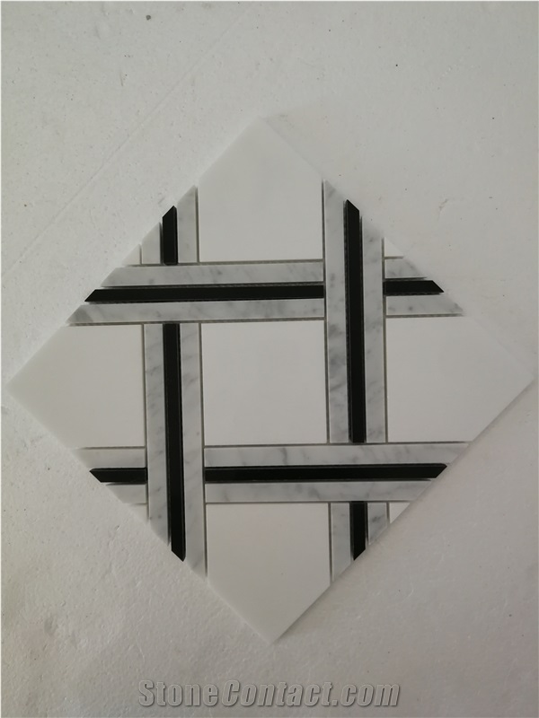Cheap Marble Mosaic,Bianco Dolomiti,Nero Marquina Mosaic Pattern
