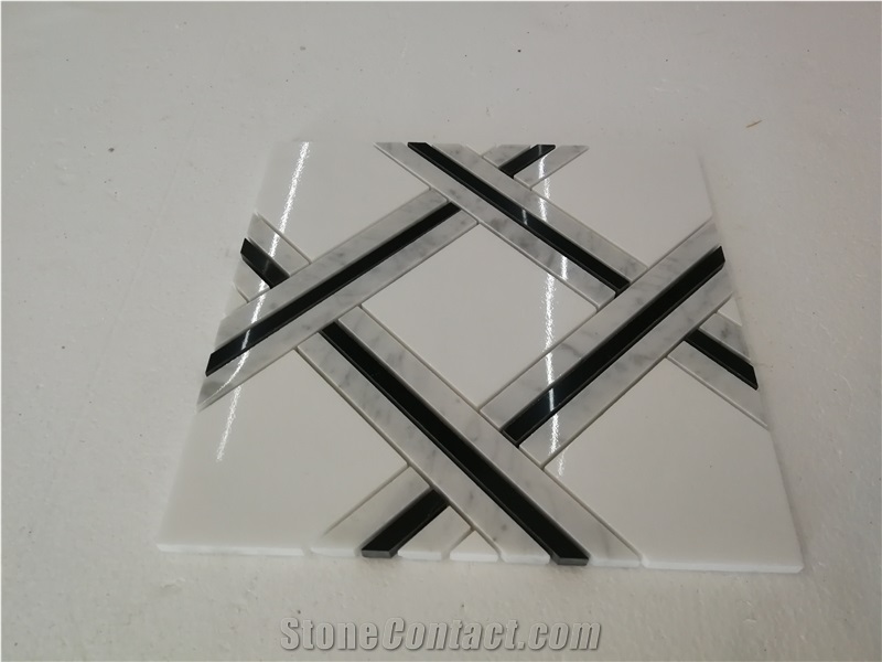 Cheap Marble Mosaic,Bianco Dolomiti,Nero Marquina Mosaic Pattern