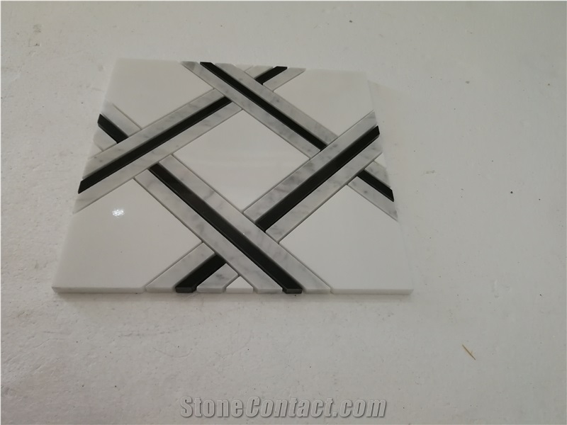 Cheap Marble Mosaic,Bianco Dolomiti,Nero Marquina Mosaic Pattern
