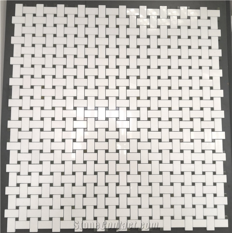 Thassos Marble Mosaic, White Marble Tumbled Mosaic