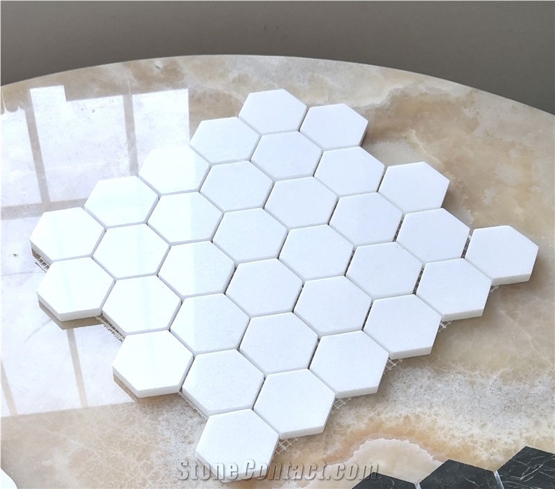 Thassos Marble Mosaic, White Marble Tumbled Mosaic