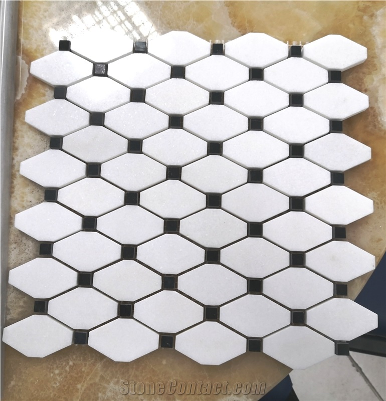 Thassos Marble Mosaic, White Marble Tumbled Mosaic