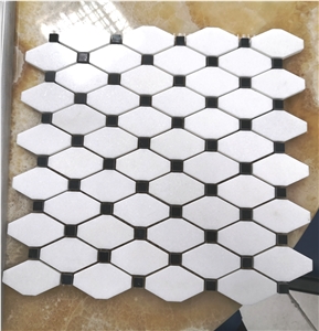 Thassos Marble Mosaic, White Marble Tumbled Mosaic