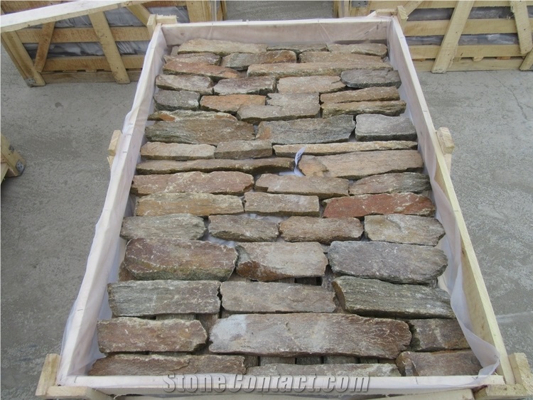 China Gold Slate Wall Stone Cladding Bricks