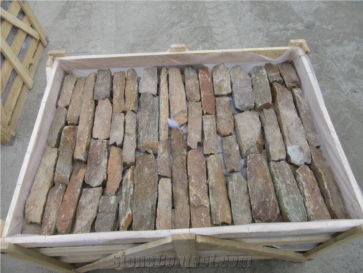 China Gold Slate Wall Stone Cladding Bricks