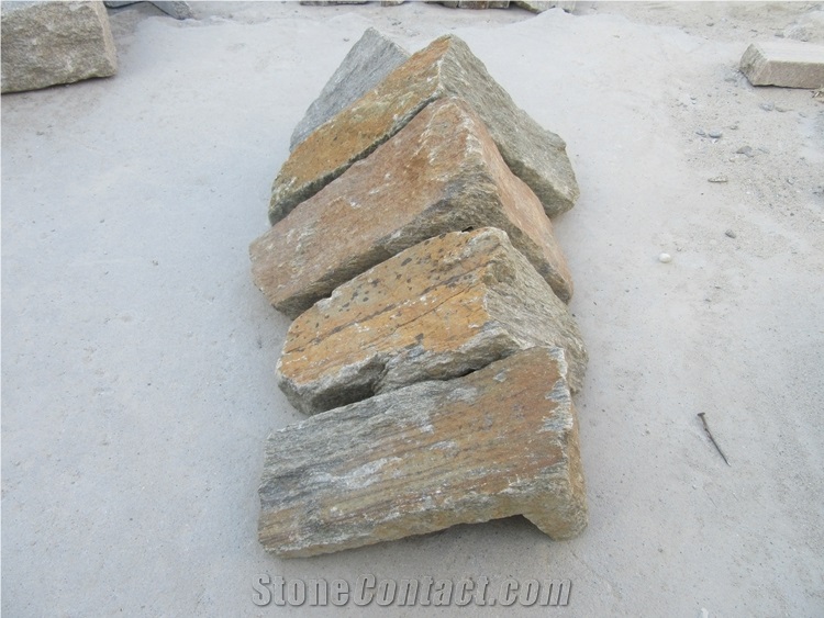 China Gold Slate Wall Stone Cladding Bricks