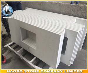 China Artificial Carrara White Quartz Pre-Fabricated Countertop, Artificial Stone Vanity Tops, Hotel and House Project Bathroom Vanities, Vanity Tops