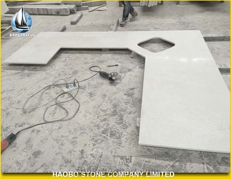 China Artificial Carrara White Quartz Pre-Fabricated Countertop, Artificial Stone Vanity Tops, Hotel and House Project Bathroom Vanities, Vanity Tops