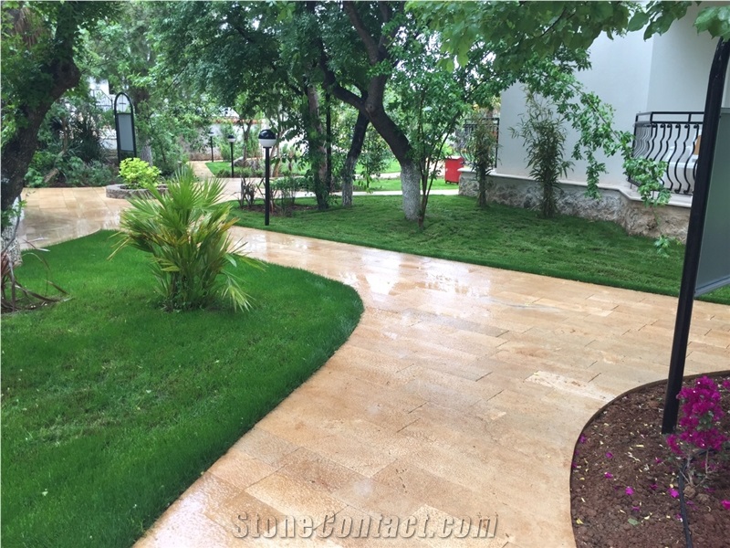 Almond Cream Limestone Sandblasted Tiles Turkey