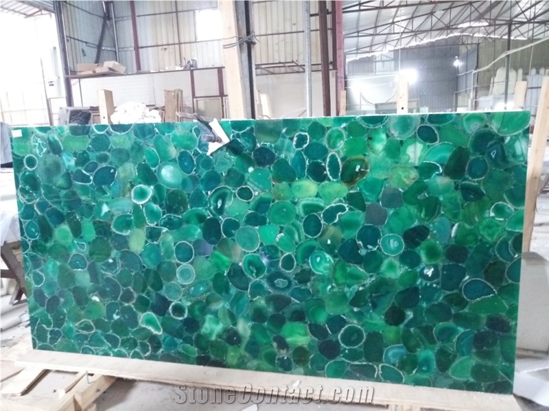 Backlit Green Agate Semiprecious Stone Slabs