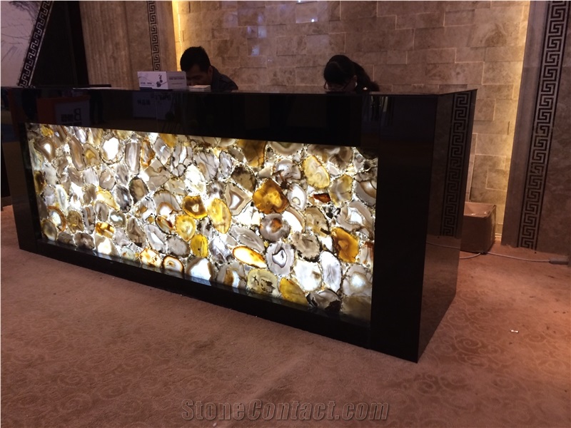 Backlit Grey Agate Semiprecious Stone Wall Panels