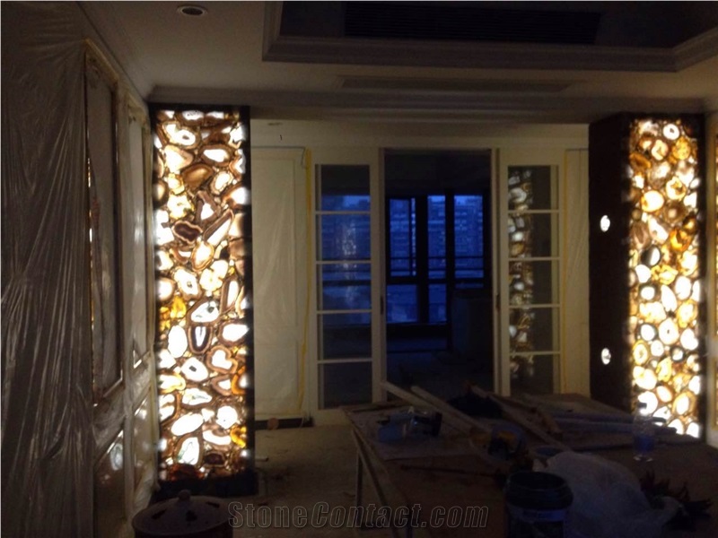 Backlit Grey Agate Semiprecious Stone Wall Panels