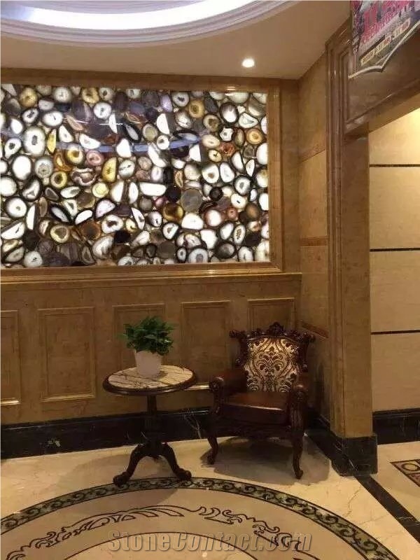 Backlit Grey Agate Semiprecious Stone Wall Panels