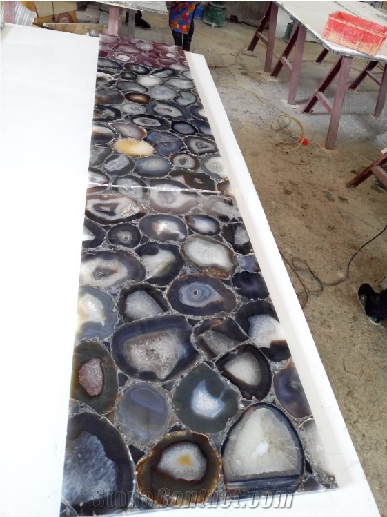 Backlit Grey Agate Semiprecious Stone Wall Panels