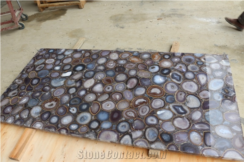Backlit Grey Agate Semiprecious Stone Wall Panels