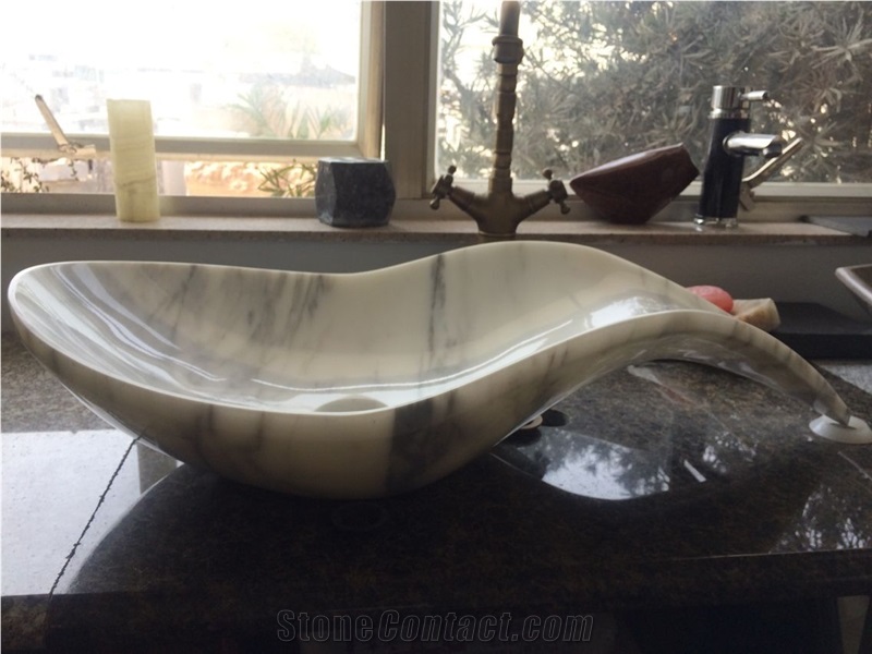 Bianco Carrara White Marble Sink, Marble Basins