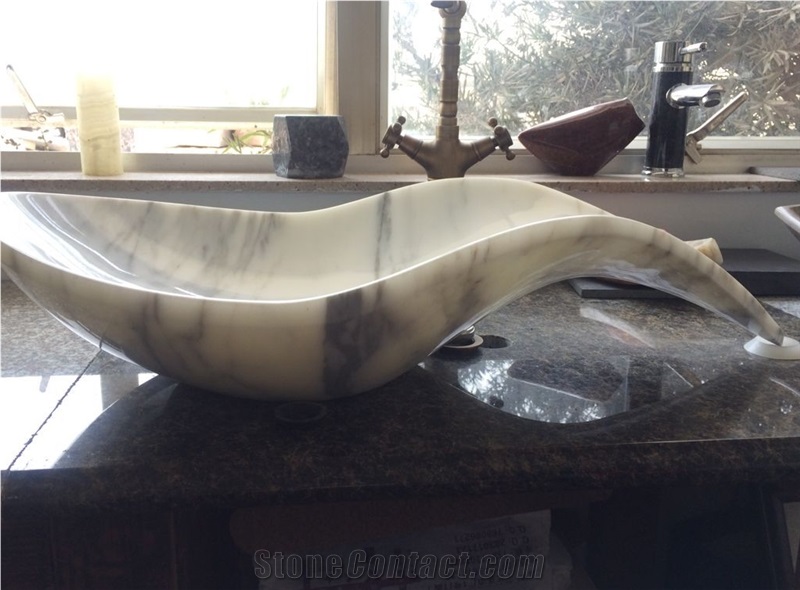 Bianco Carrara White Marble Sink, Marble Basins