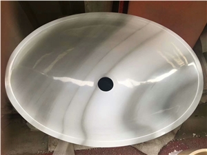 Cloudy White Marble Sink, Queen White Onyx Basin Cloudy White Marble Sink, Queen White Onyx Basin