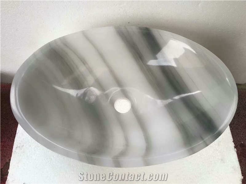 Cloudy White Marble Sink, Queen White Onyx Basin