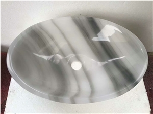 Cloudy White Marble Sink, Queen White Onyx Basin