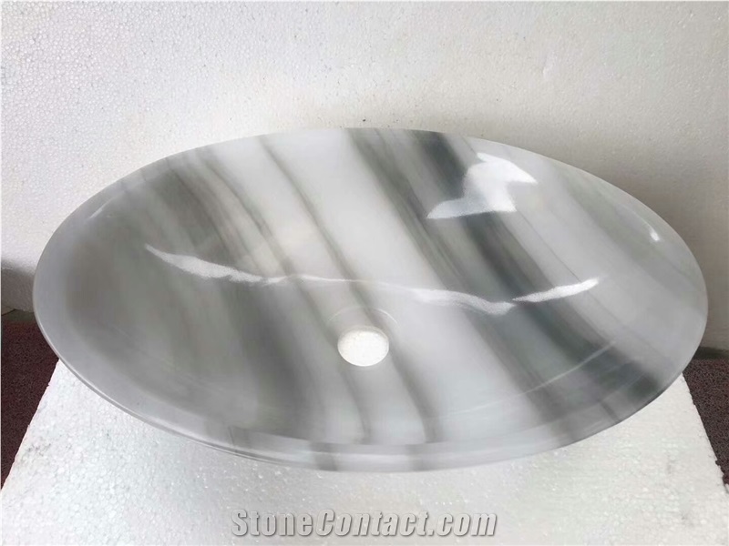Cloudy White Marble Sink, Queen White Onyx Basin