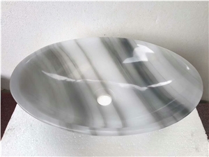 Cloudy White Marble Sink, Queen White Onyx Basin