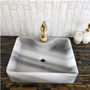 Cloudy White Marble Sink, White Marble Basins