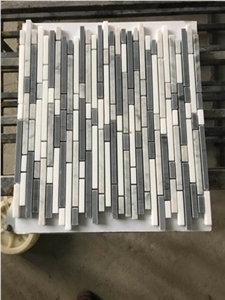 Bardiglio Blue Marble W/Calacatta Gold Linear Strips Mosaic