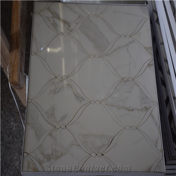 Calacatta Gold Marble W/Pearl Of Shell Lantern Mosaic Tile