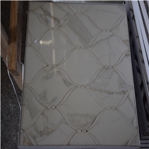 Calacatta Gold Marble W/Pearl Of Shell Lantern Mosaic Tile Calacatta Gold Marble W/Pearl Of Shell Lantern Mosaic Tile
