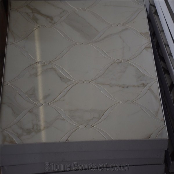 Calacatta Gold Marble W/Pearl Of Shell Lantern Mosaic Tile