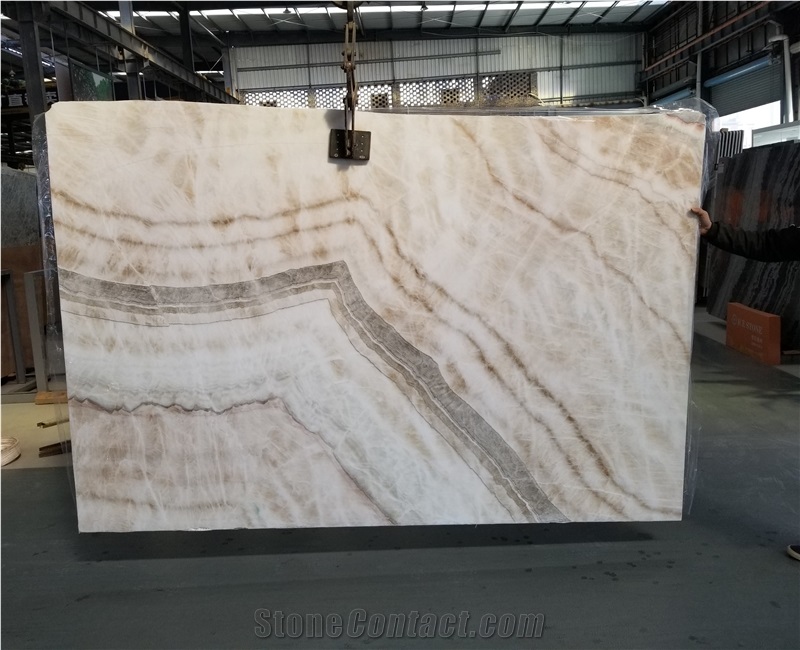 China Beige Onyx Bookmacth Slab/Wall Backlit Stone