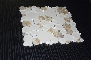 Penny Round White Color and Crystal Brown Glass Mosaic