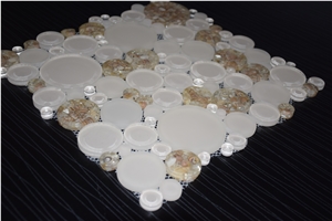Penny Round White Color and Crystal Brown Glass Mosaic
