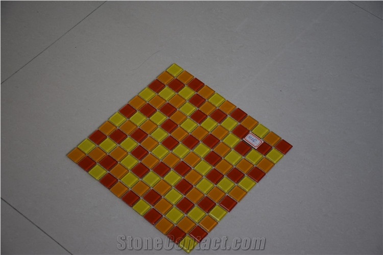 Yellow Orange Red Three Colors Square Glass Mosaic