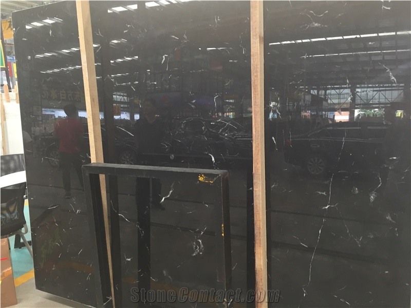 Ice Black Marble Polished Surface Slab Tile