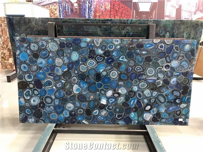 Semiprecious Stone Slab Blue Agate Gemstone Slab