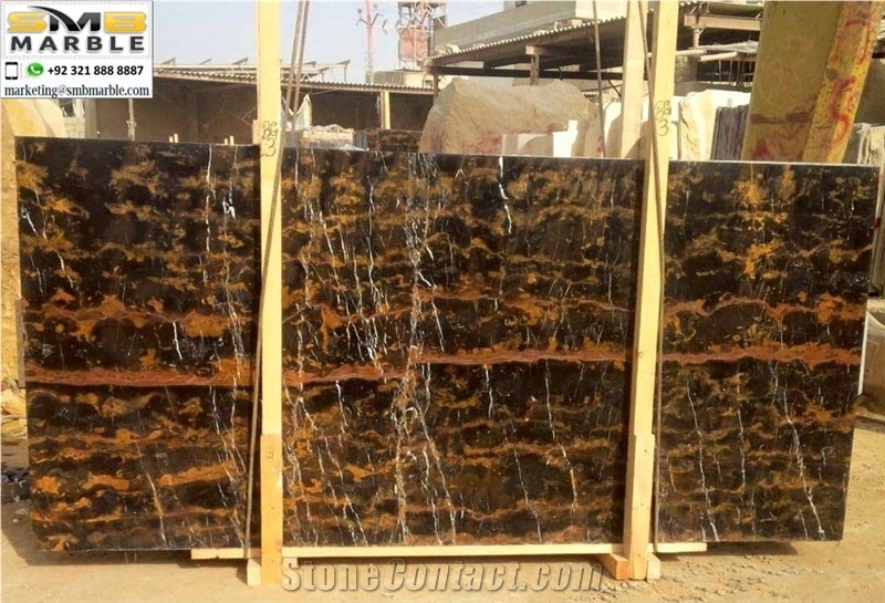 Pakistani Portorro Slabs & Tiles, Black & Gold Marble Slabs