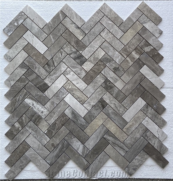2"X6" Herringbone Silver Royal Marble Polished Mosaic