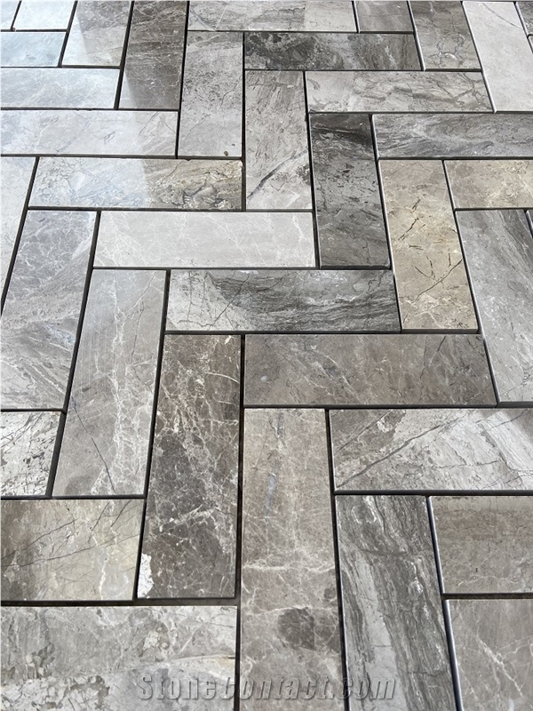 2"X6" Herringbone Silver Royal Marble Polished Mosaic