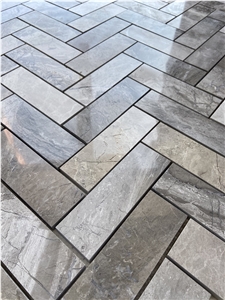 2"X6" Herringbone Silver Royal Marble Polished Mosaic