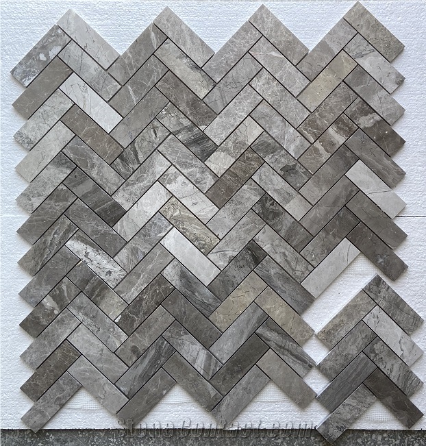 2"X6" Herringbone Silver Royal Marble Polished Mosaic
